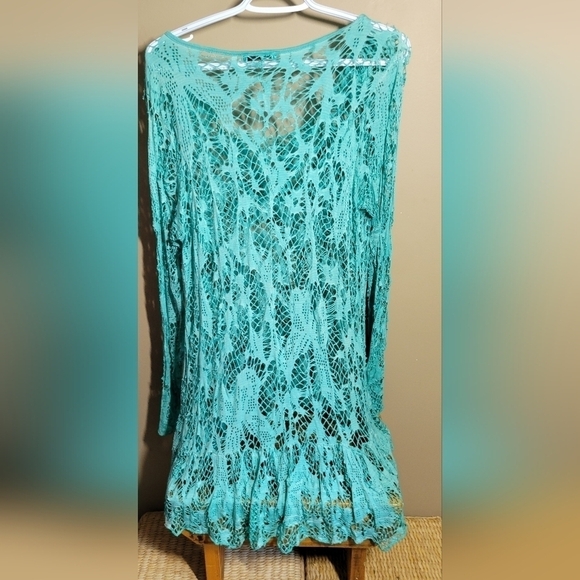 Gorgeous GoddessWear auqua crochet lace overlay blouse made in Italy os S-L - Picture 5 of 6